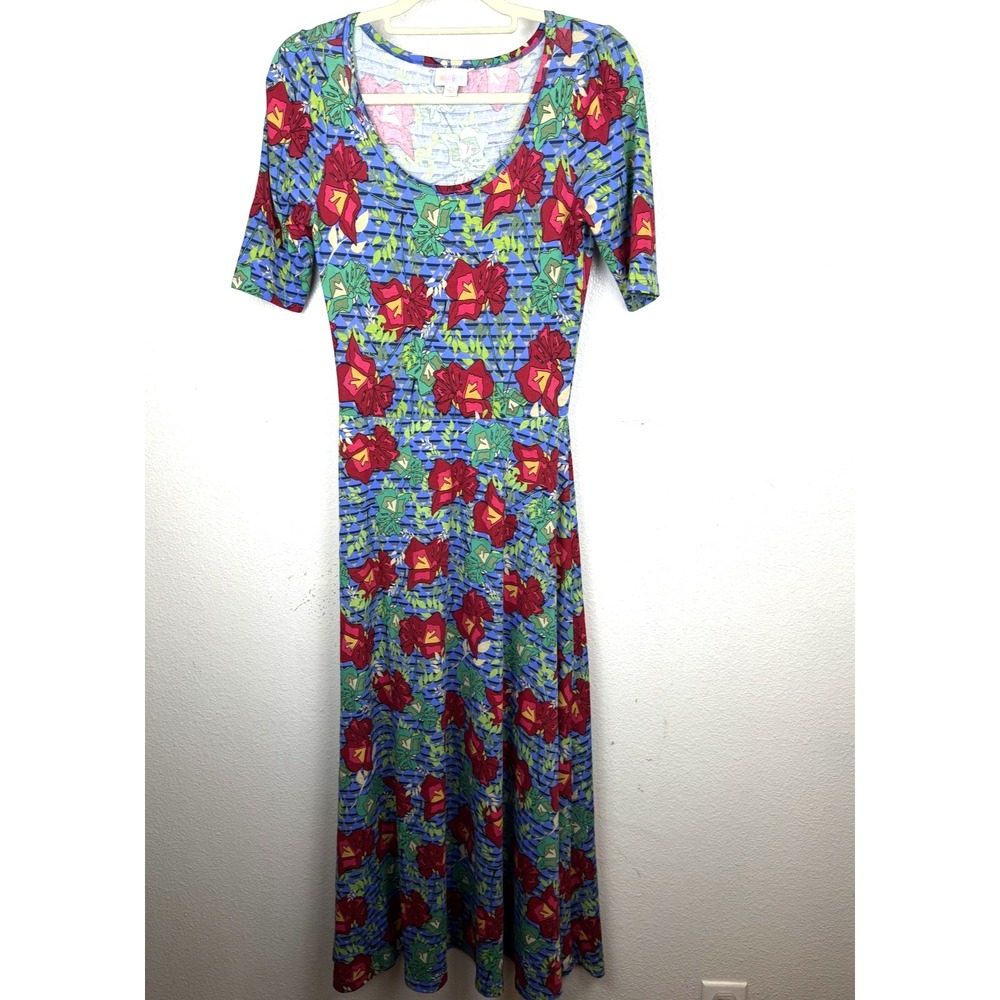 Lularoe Nicole Blue Multicolor Floral Print Dress Size XS